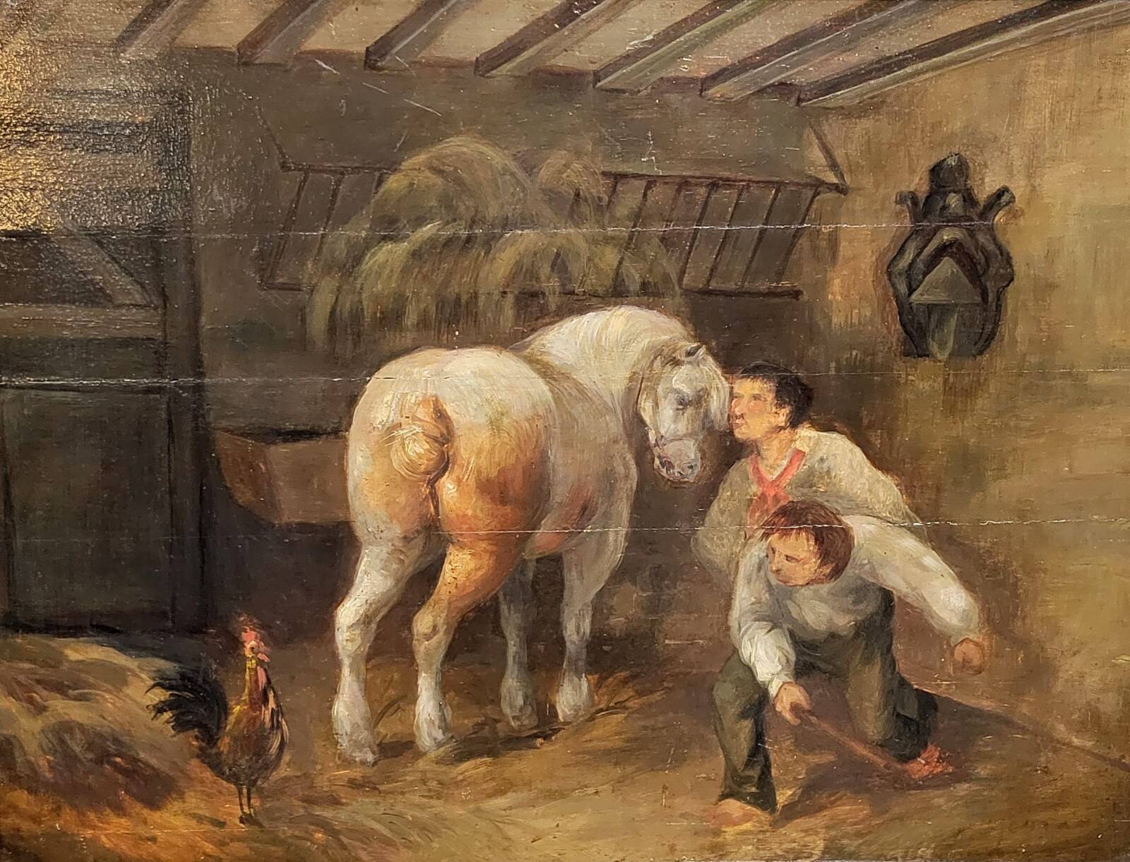 Painting: Flemish School of the 18th century: oil on panel / the stable