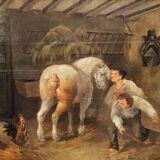 Painting: Flemish School of the 18th century: oil on panel / the stable