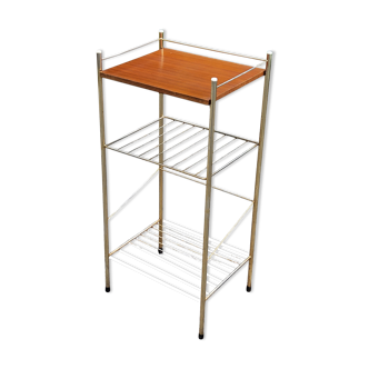 Bedside table from the 50s in gold metal and blond mahogany