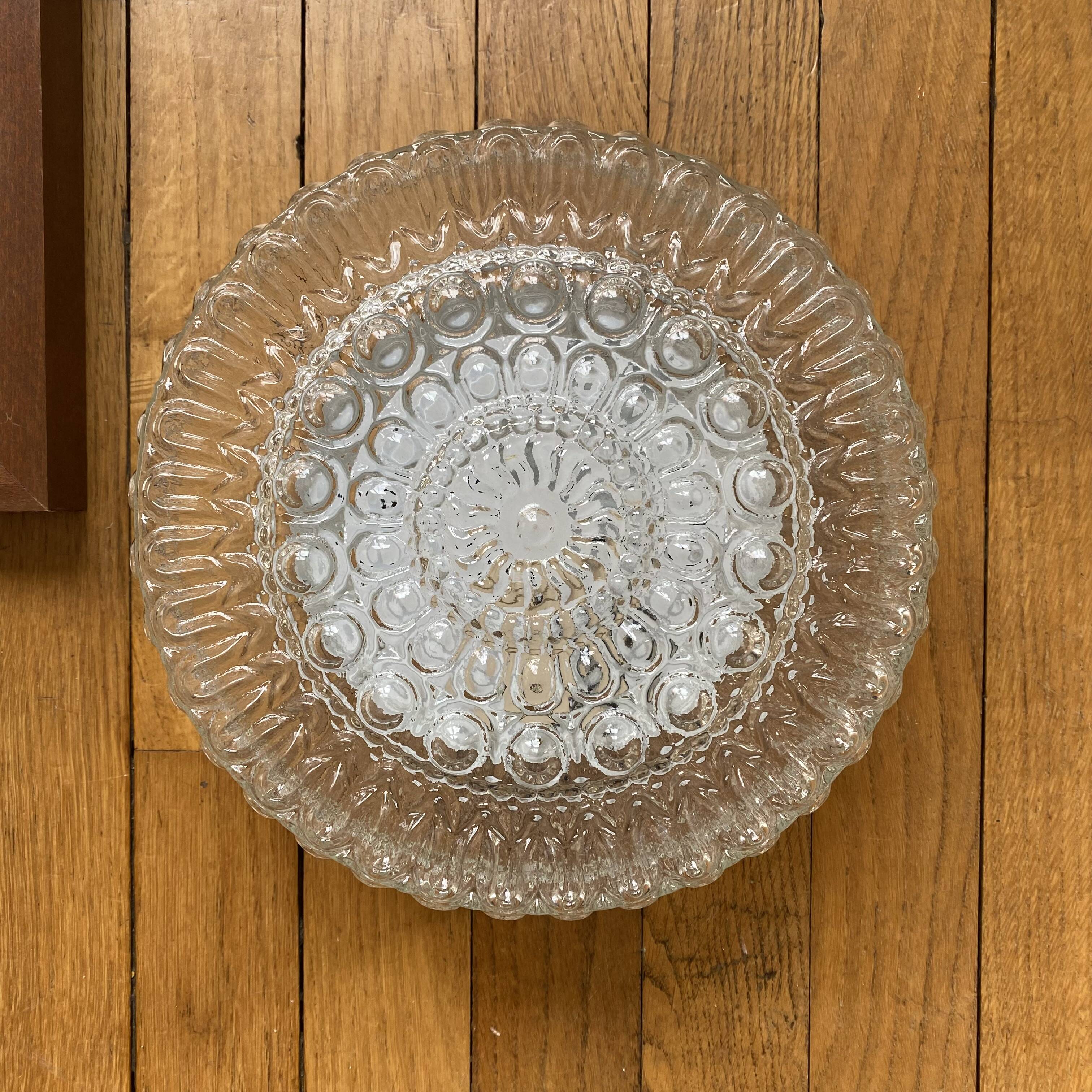 Vintage round wall ceiling light in transparent glass
