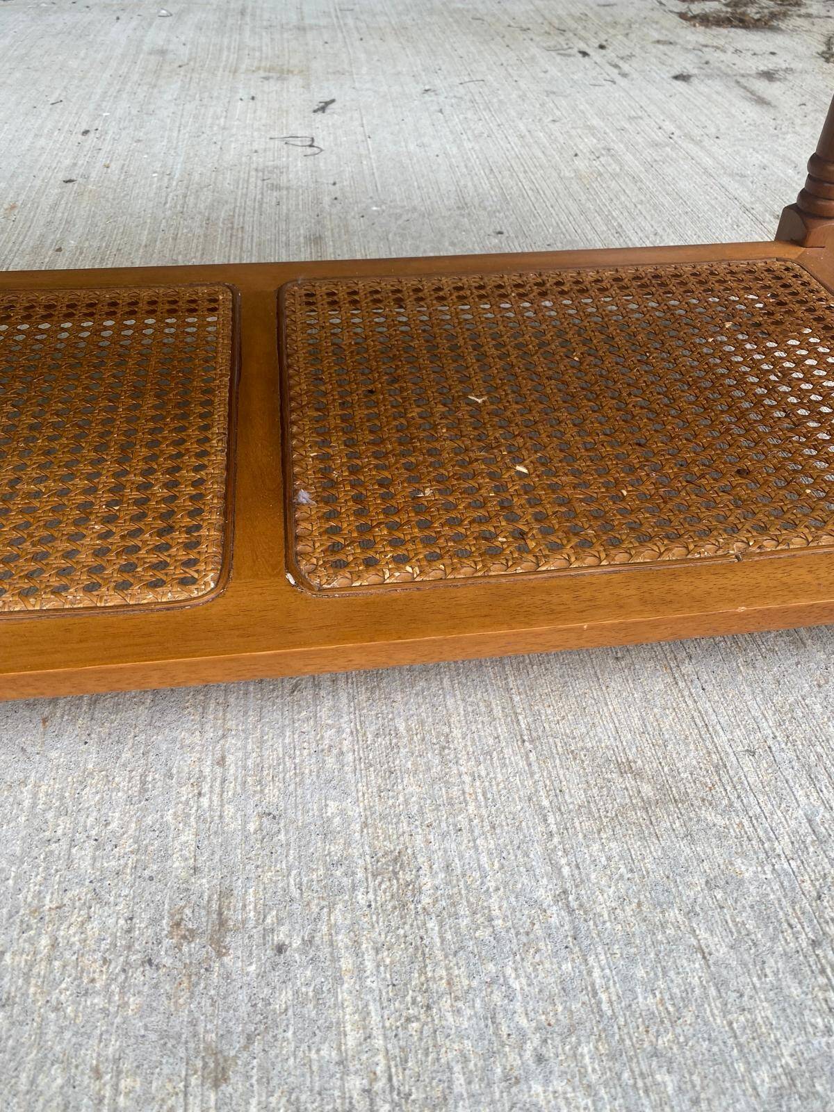 Vintage solid wood coffee table with glass and cane 100x50cm