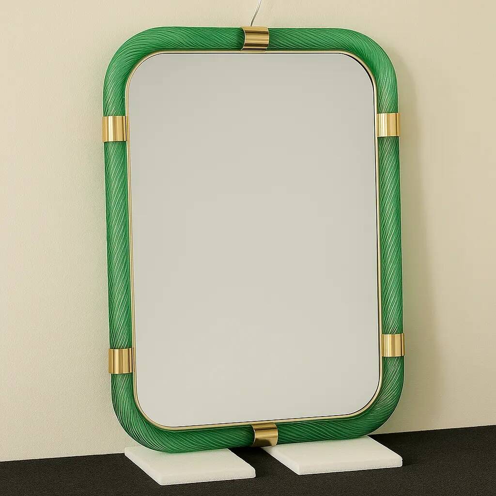 Rectangular "Torciglione" Wall Mirror Murano Glass in Barovier Style