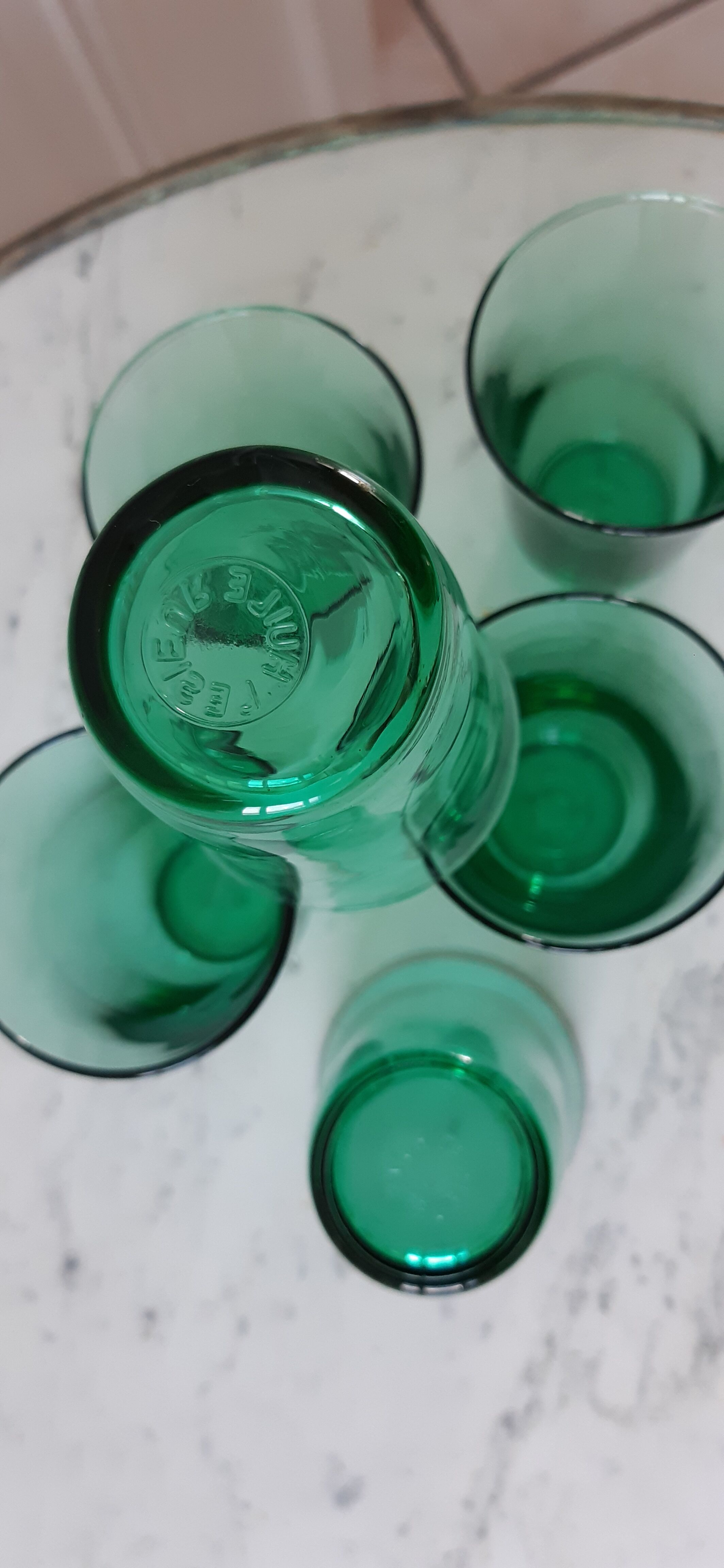 Set of 6 green water glasses 60s