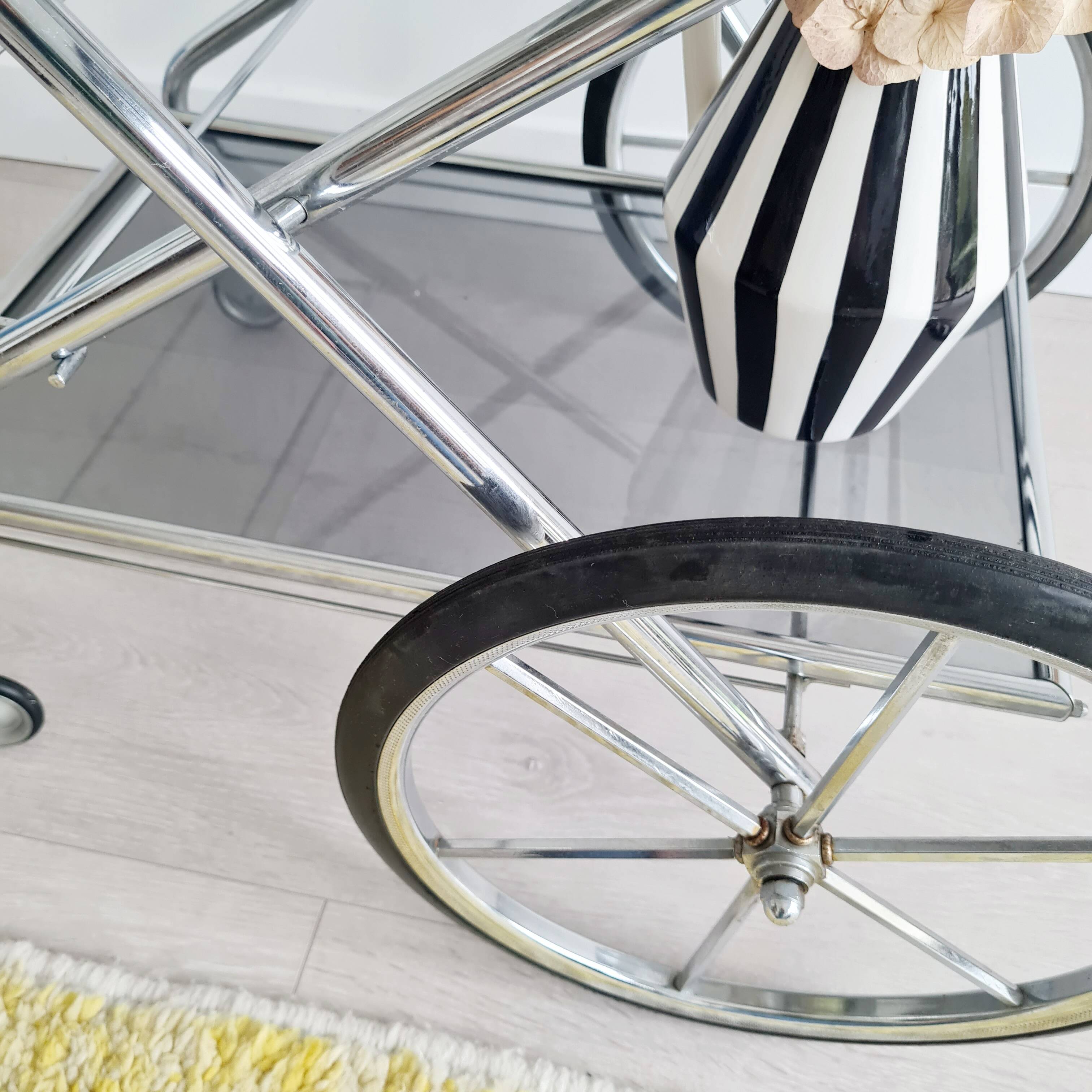 Rolling trolley - chrome and glass shelves