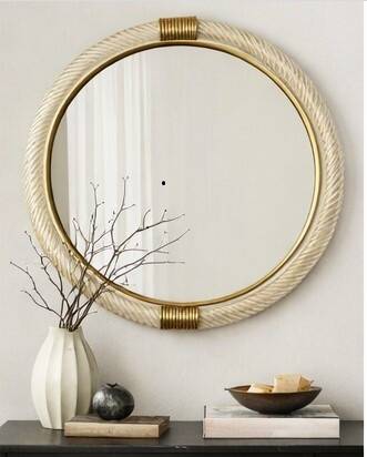 Venetian Round Murano Glass Wall Mirror with Torgiglione-Torchon Design, Ba