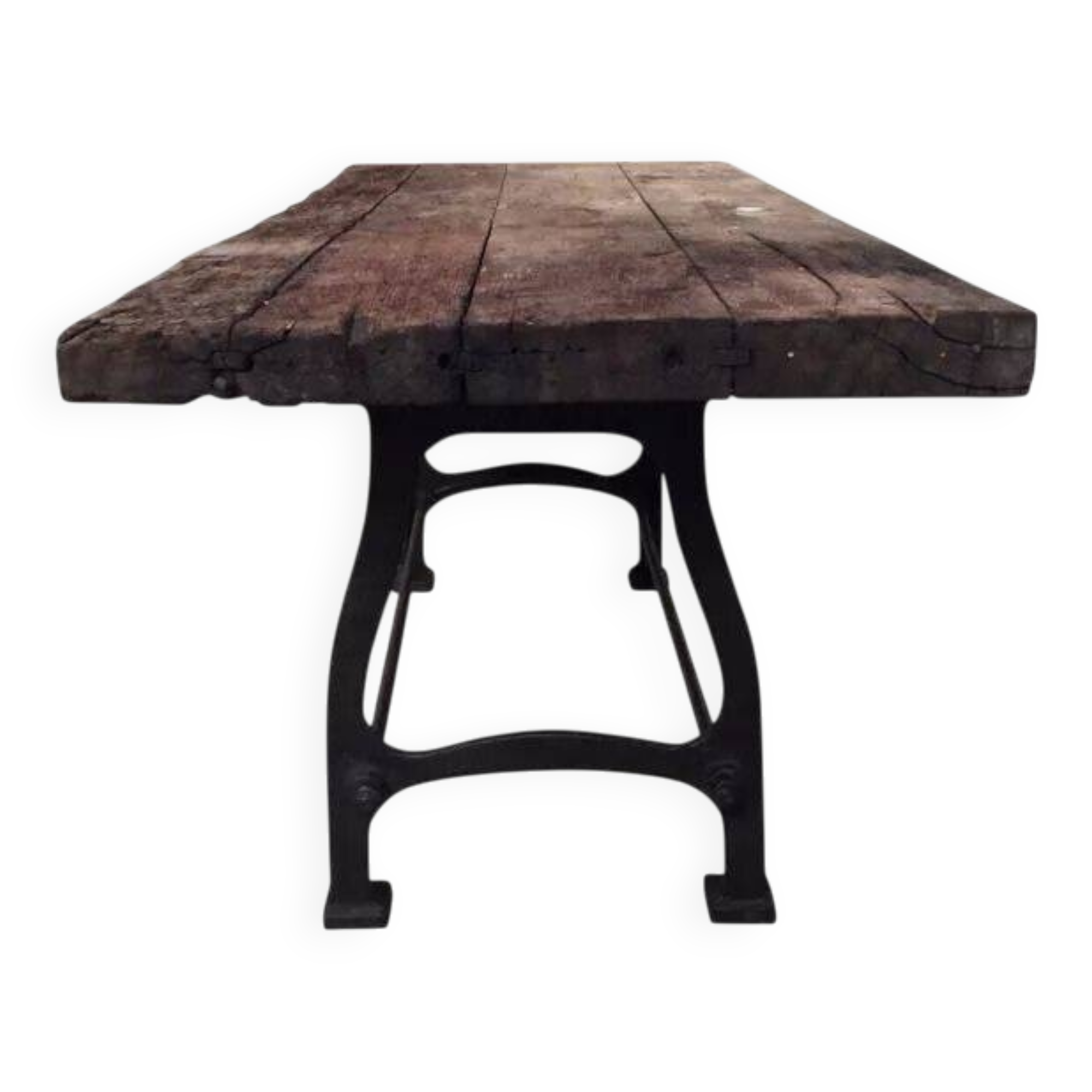 Industrial dining table with cast iron base