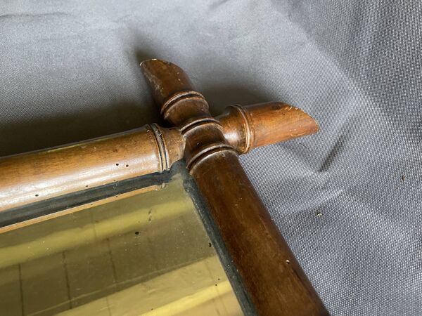 Grand miroir de barbier années 40/50 en bois tourné type bambou