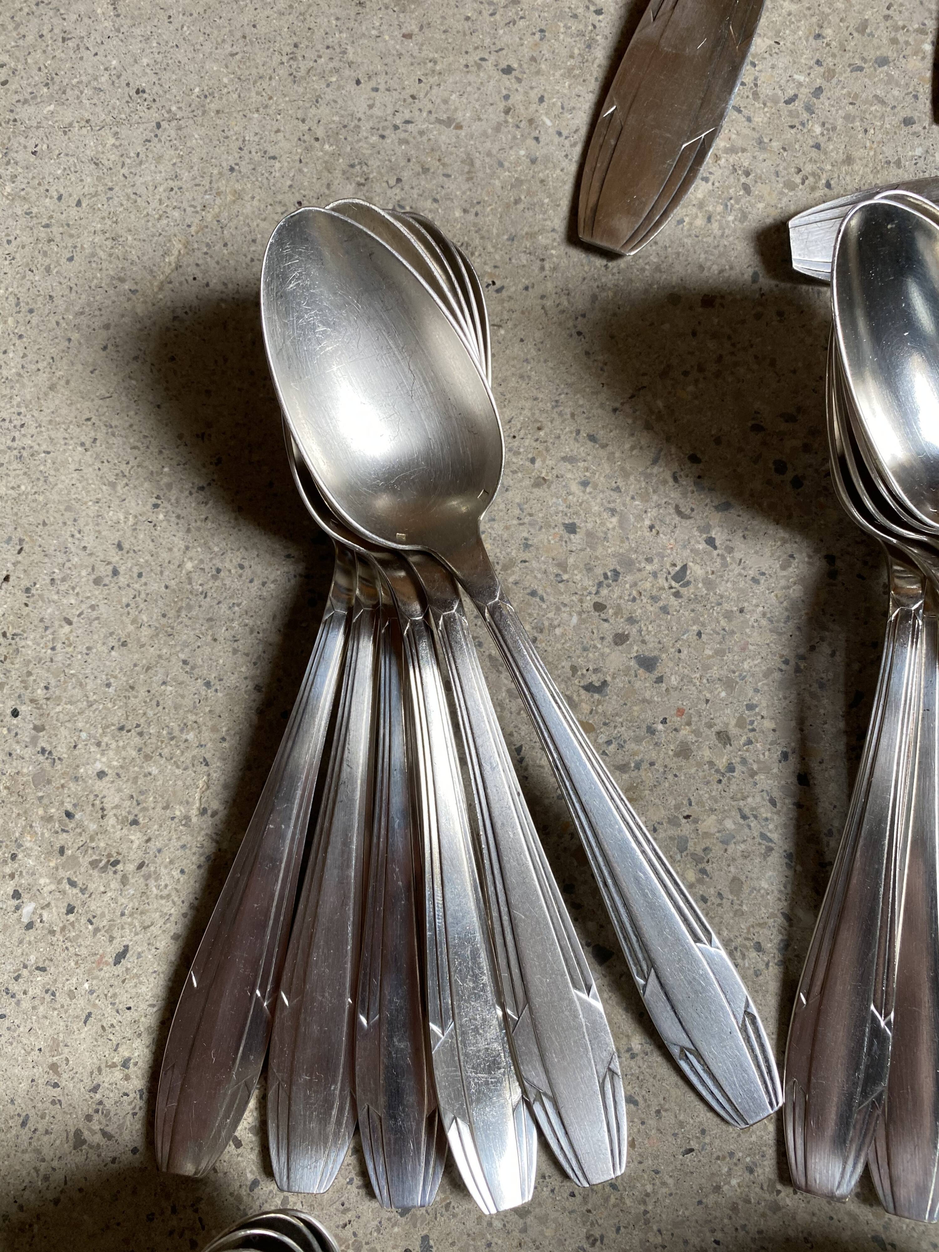 Silver metal cutlery art deco 63 pieces