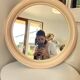 Round Beige and Coral Plastic Wall Mirror from the 70s-80s