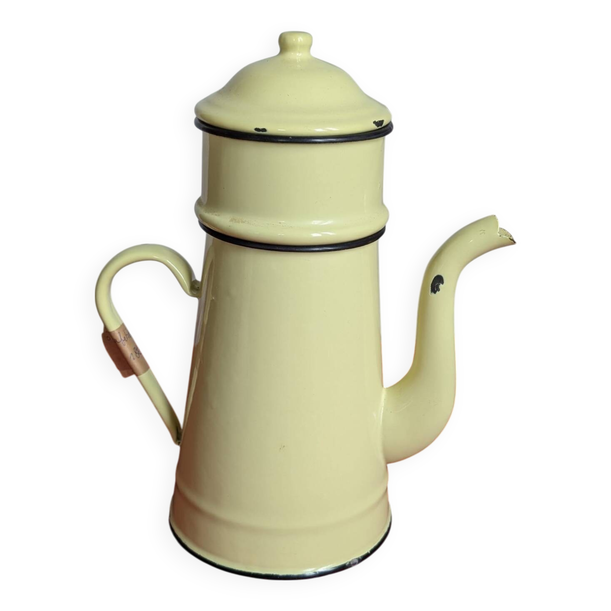Yellow enameled metal coffee pot