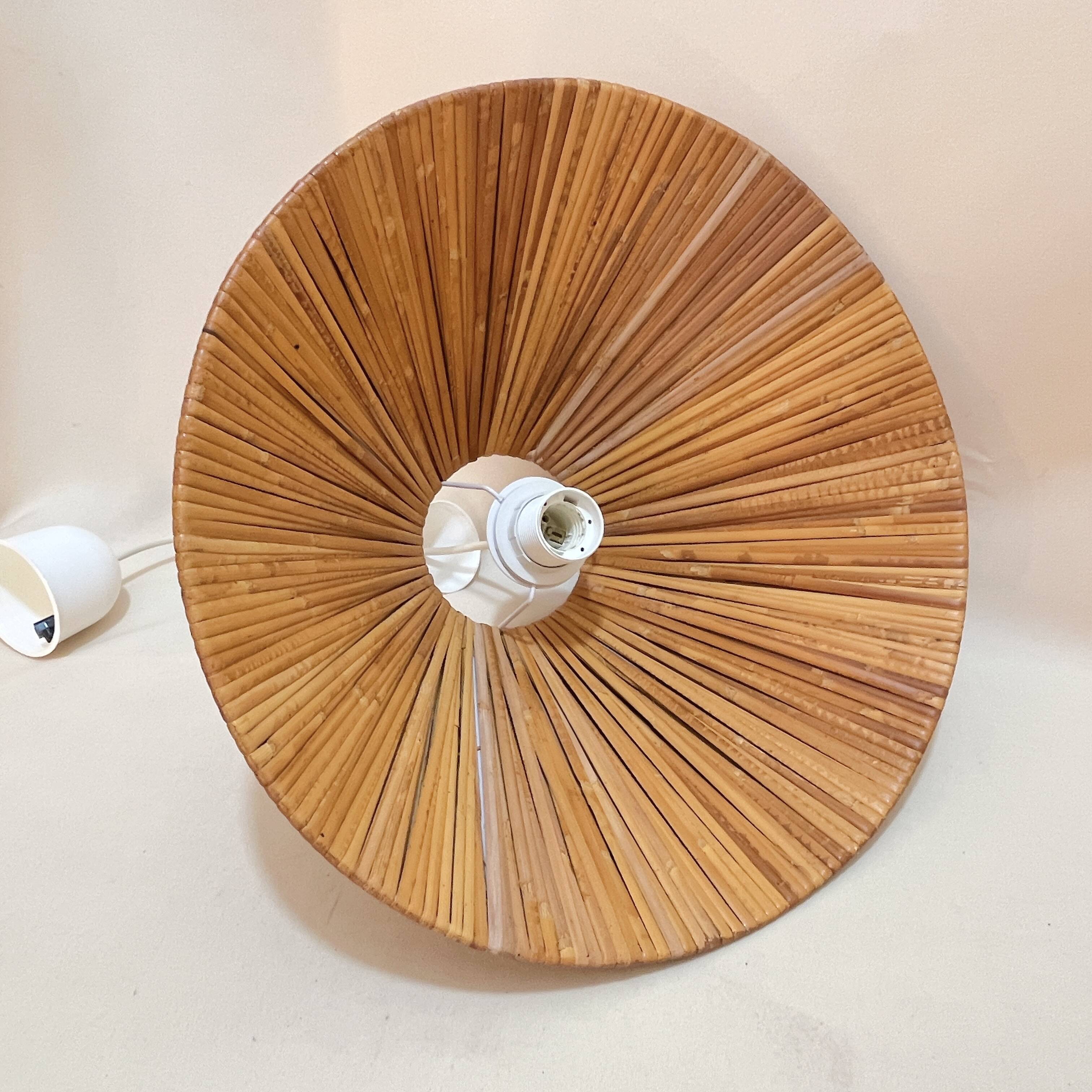 Vintage wicker or rattan conical pendant light from the 70s and 80s, bohemian chic