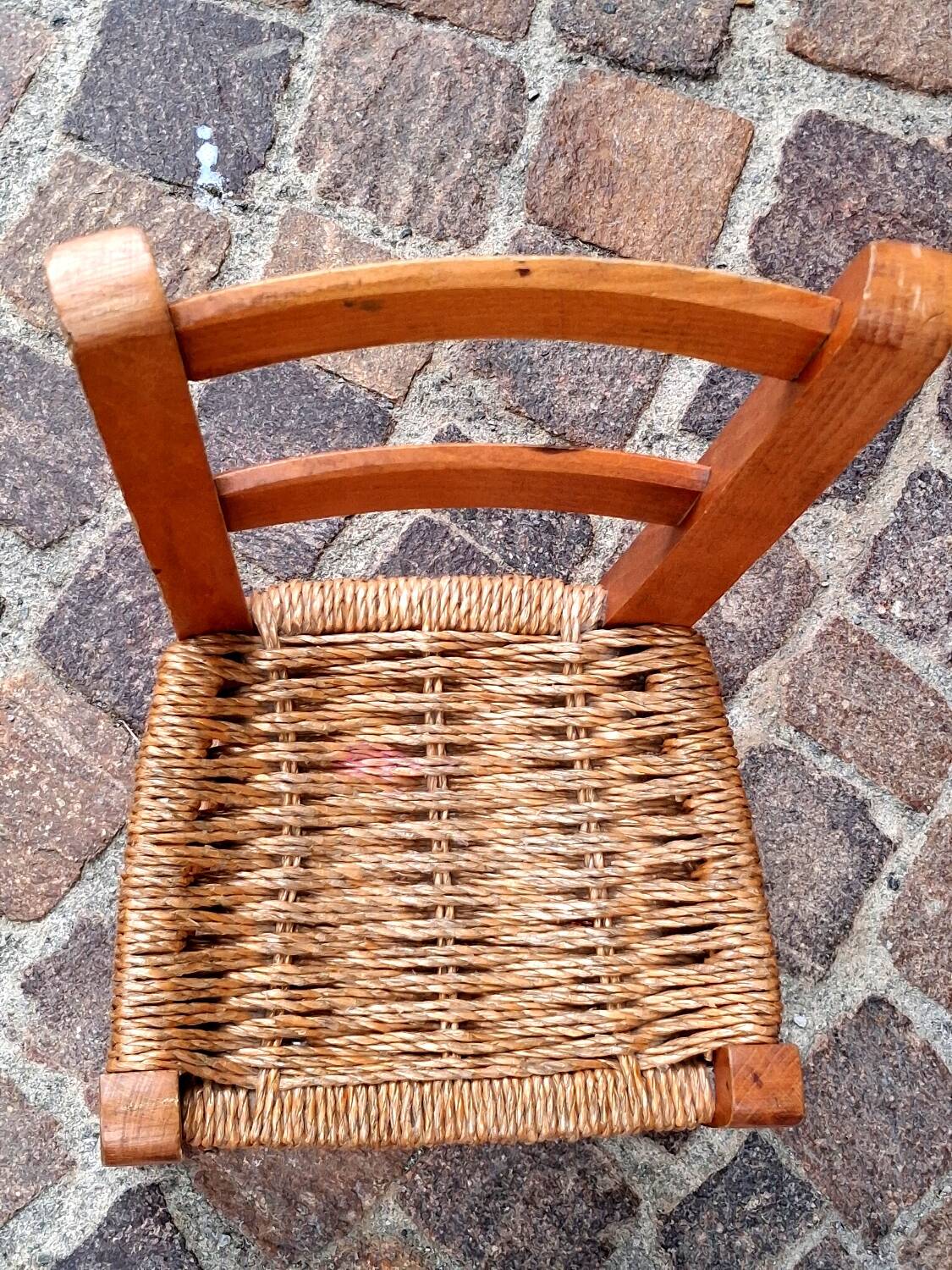 Small chair for children, folk art, wood and straw.