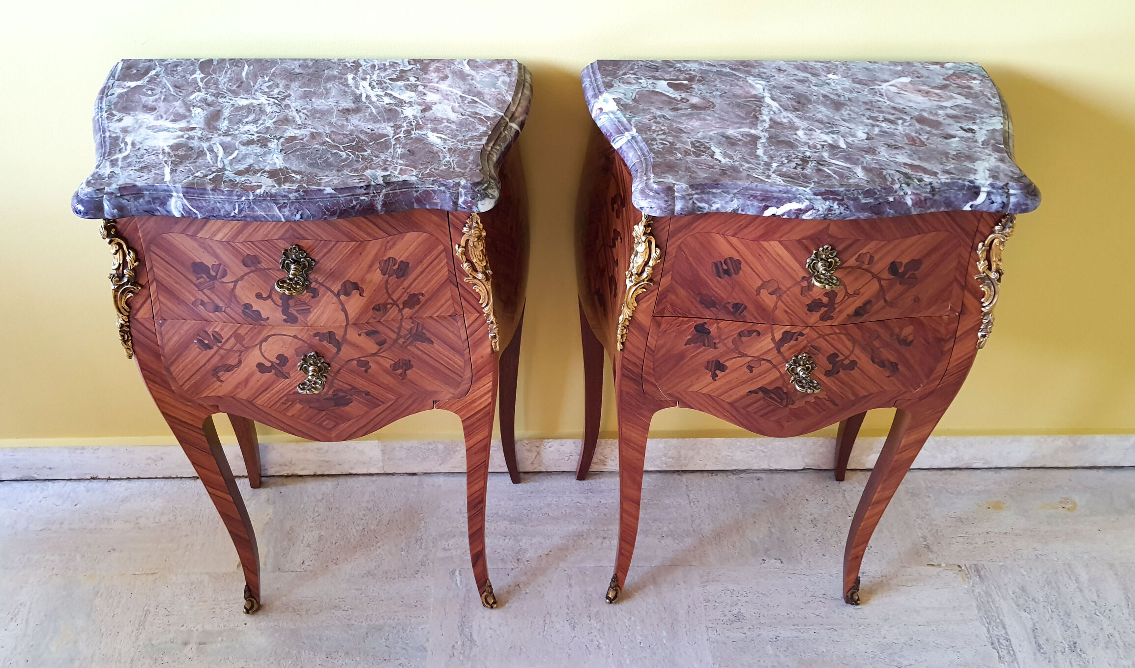 Pair chevets Louis XV marble breccia Violette