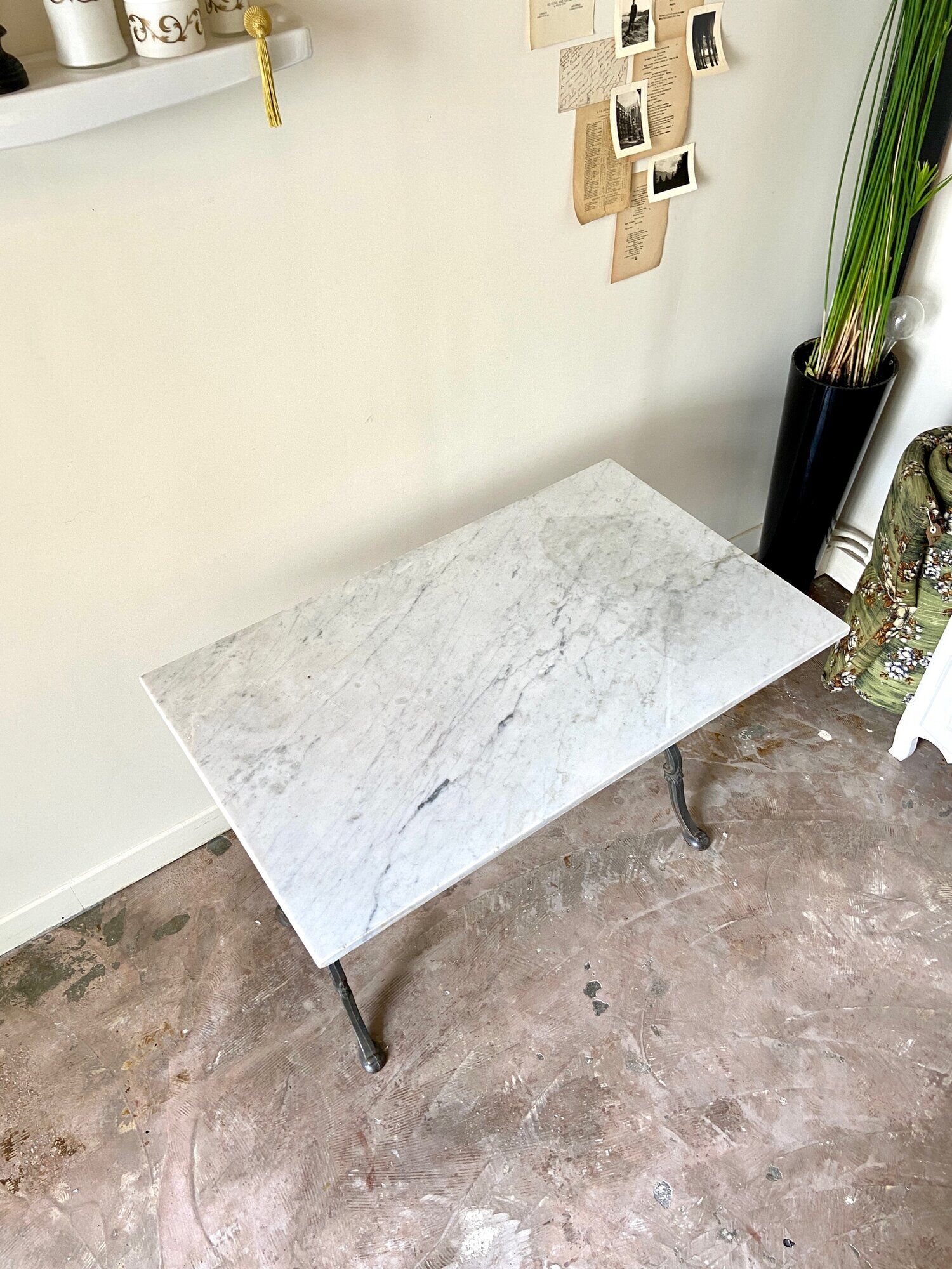 Table bistrot godin en fer forgé et marbre gris, 100 x 60 cm