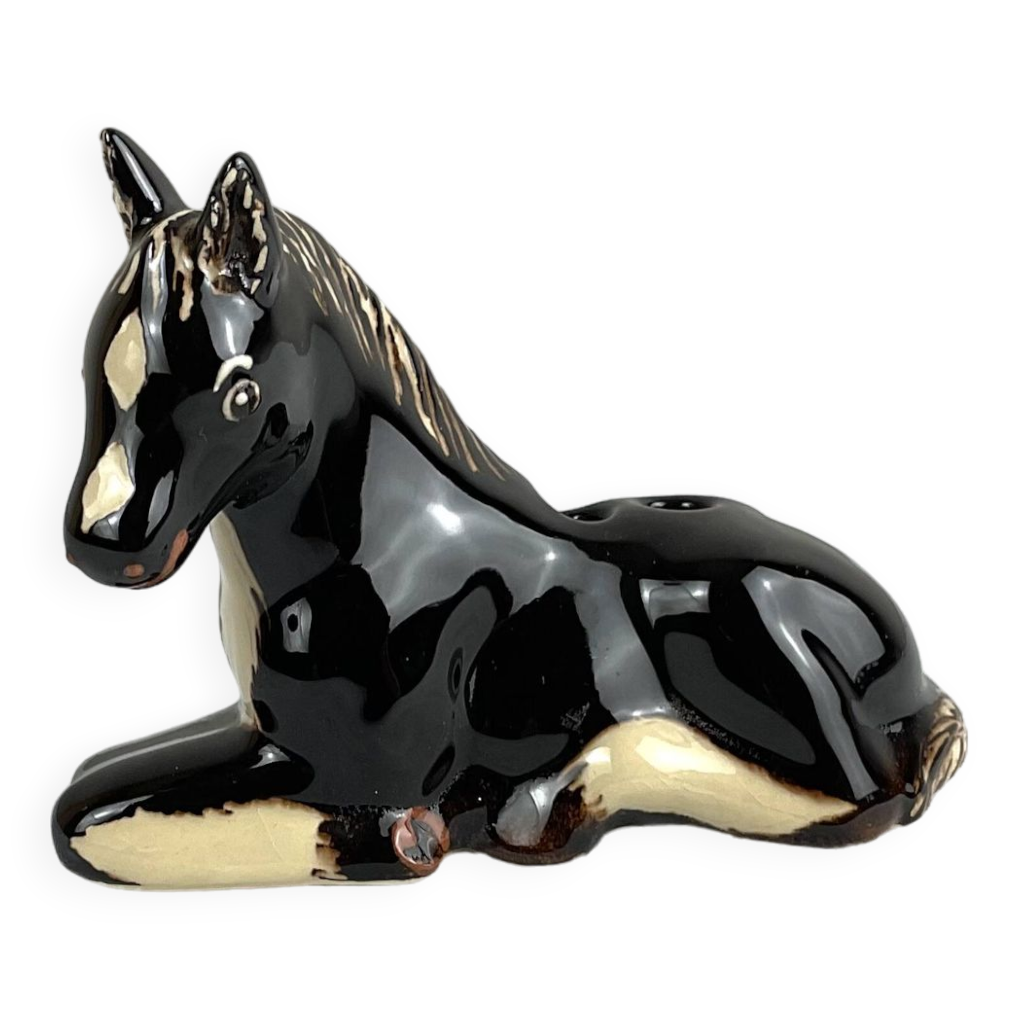 Old ceramic pencil holder horse figurine