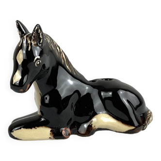 Ancienne figurine cheval porte-crayon en céramique
