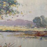 Hst painting "shepherd and sheep near the pond" signed a. disert impressionism