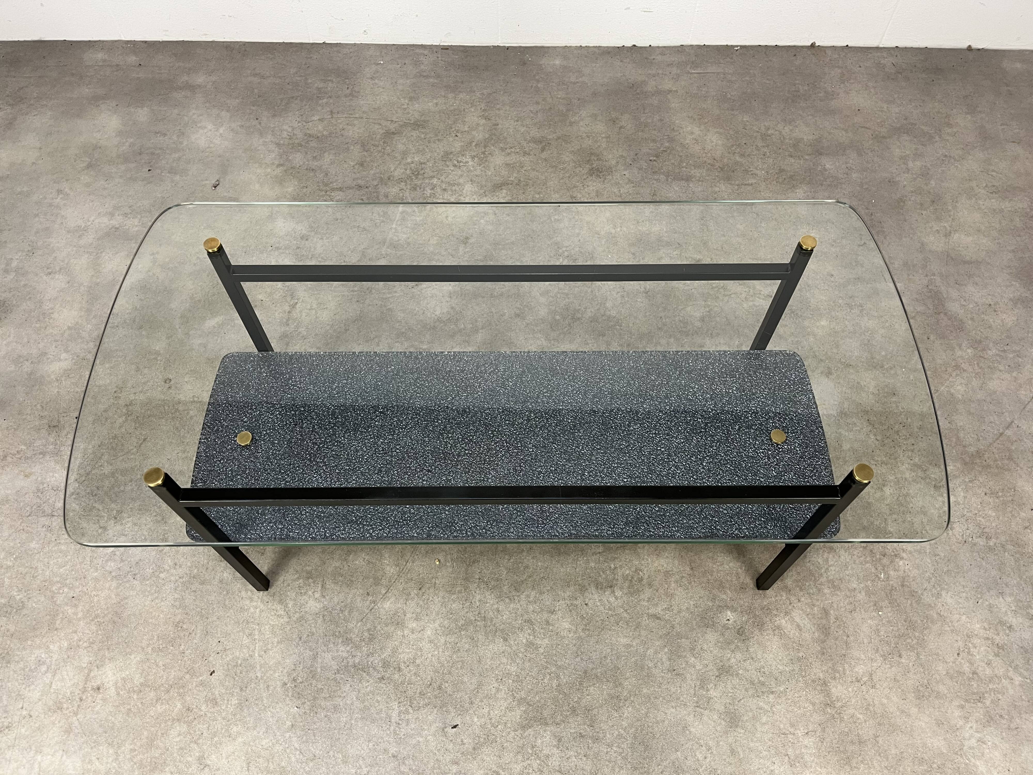 50s metal and glass coffee table