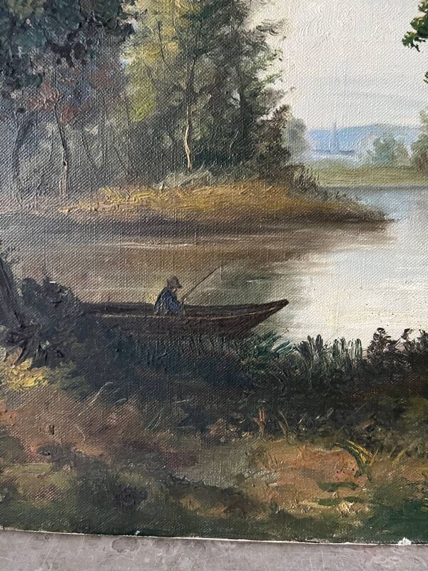 Apres-midi sur le lac, huile sur toile signé