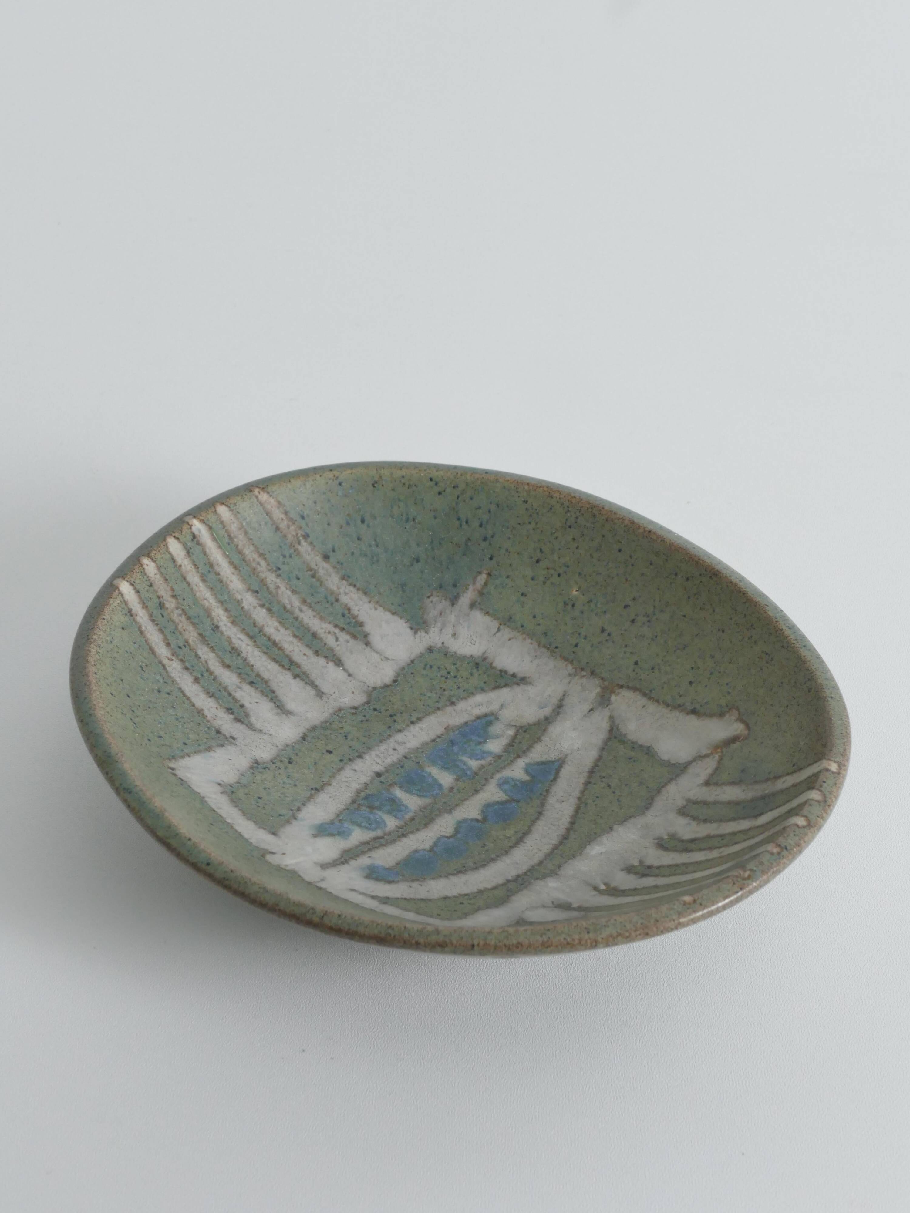 Midcentury-Modern Handmade Stoneware Bowl with Abstract Motif, 1960s