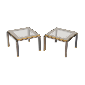 Paire de tables basse en laiton et verre