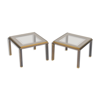 Pair of brass coffee table and glass