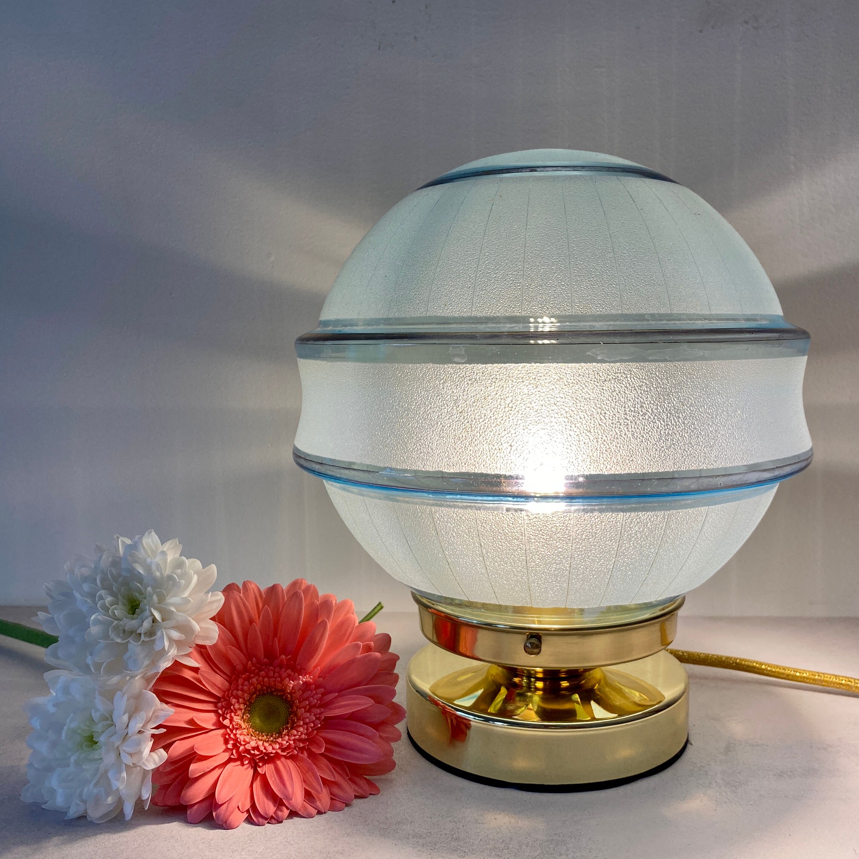 Vintage globe table lamp in blue frosted glass