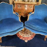 Pair of Louis XV style blue velvet bergère armchairs