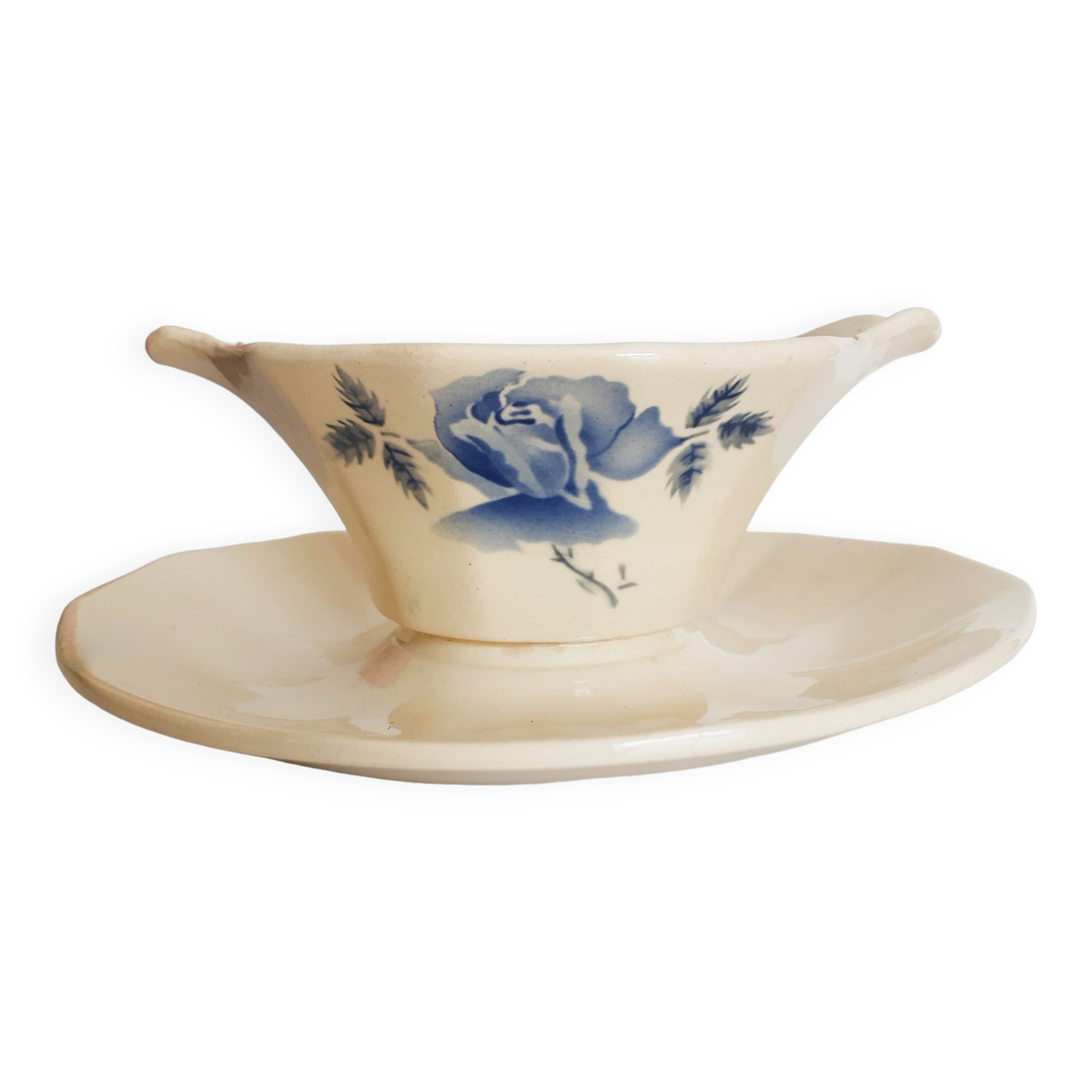 Digoin porcelain saucière, blue pink model