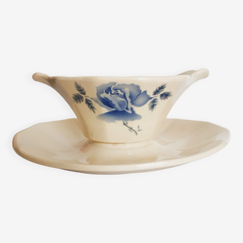 Digoin porcelain saucière, blue pink model