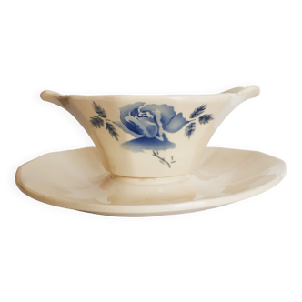 Saucière en porcelaine Digoin , modèle rose bleue