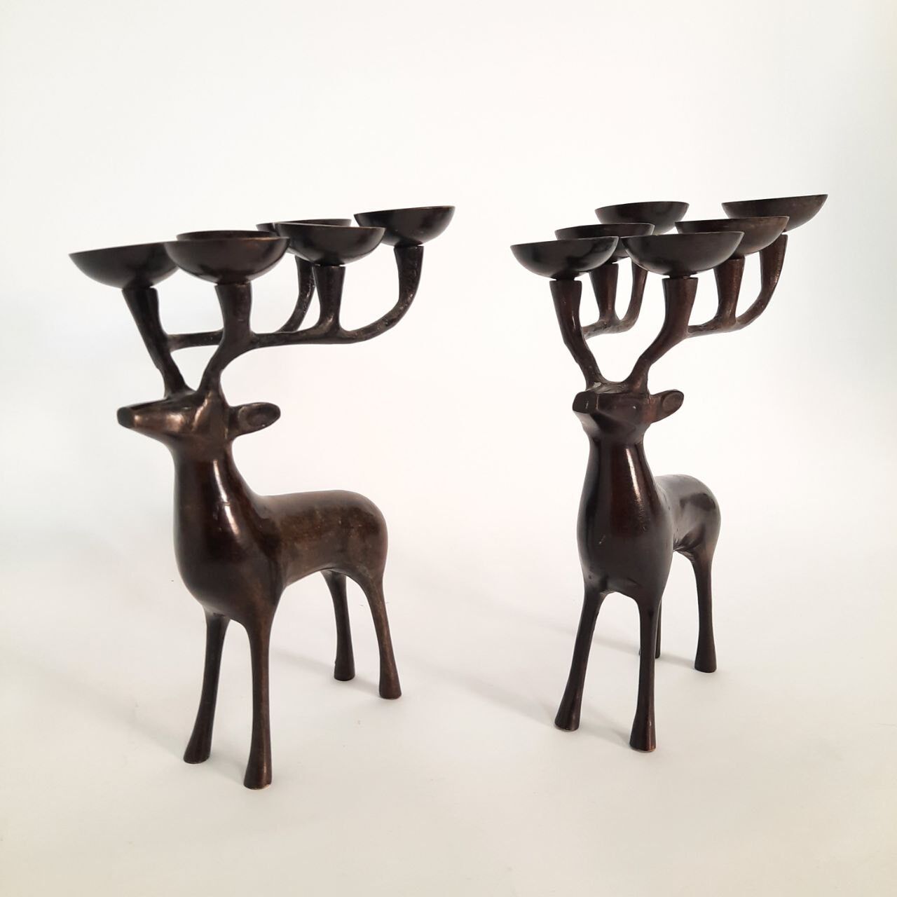 Pair of deer candle holders, bronzed brass