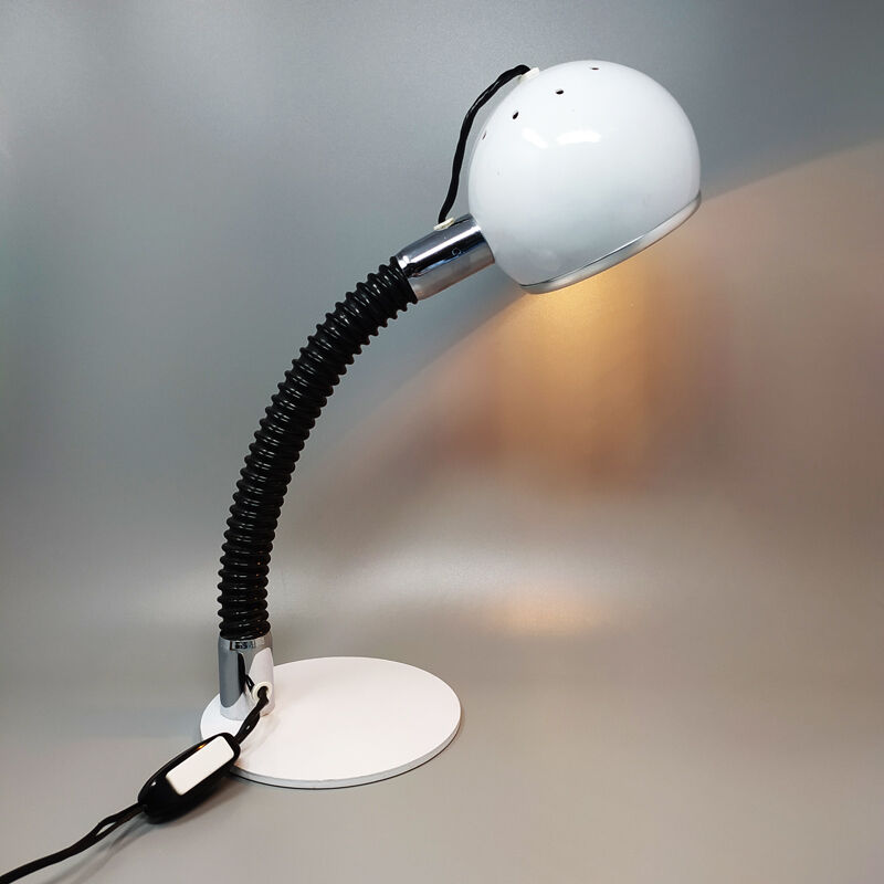 1970s space age white eyeball table lamp by Reggiani, made in italy