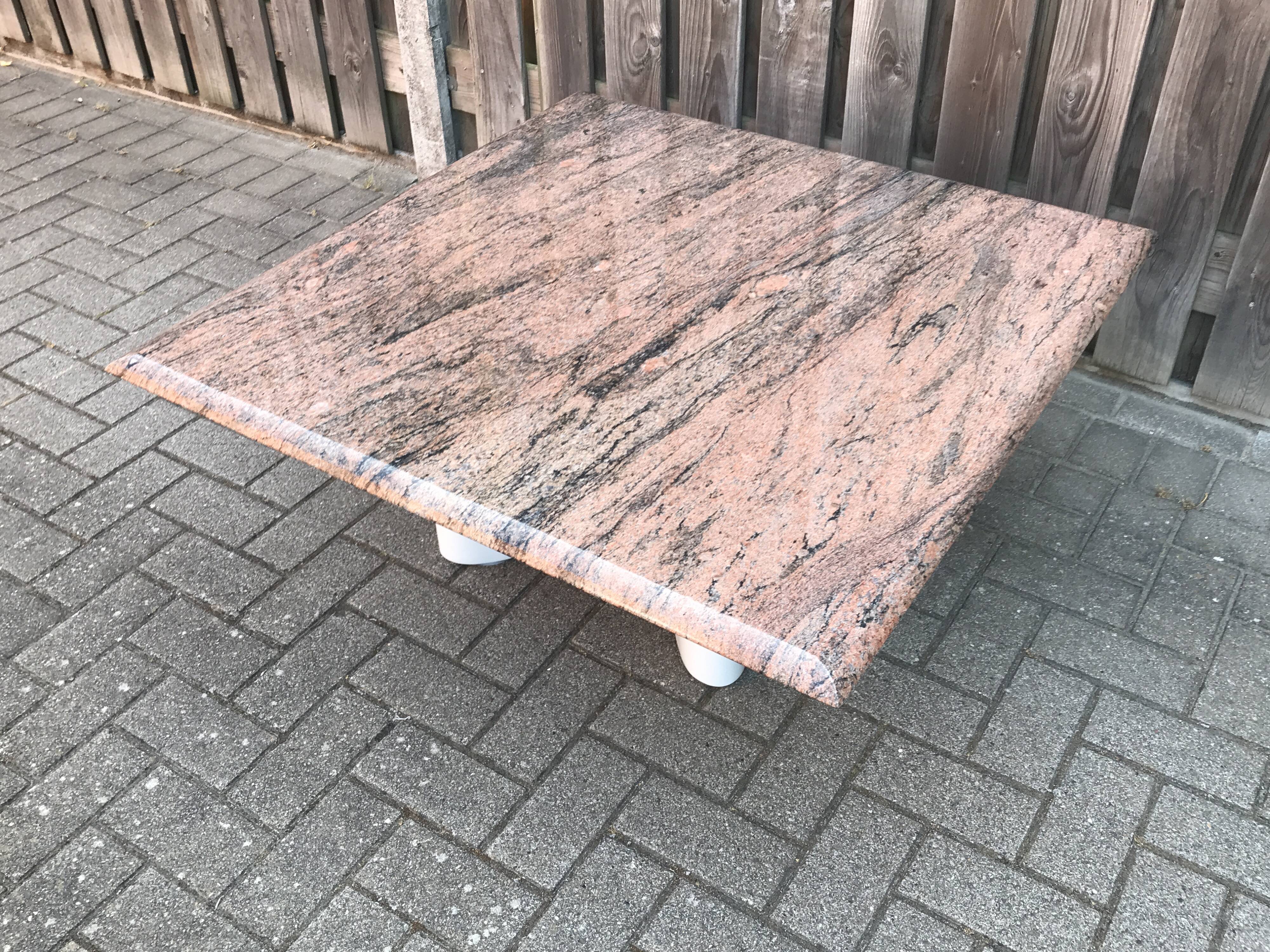Italian modernist red travertine and metal square coffee table 1970s