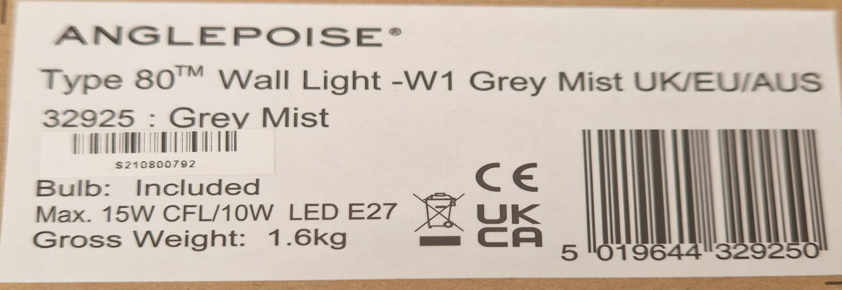 Anglepoise Wall Light 80W1 - Design by Sir Kenneth Grange 2019