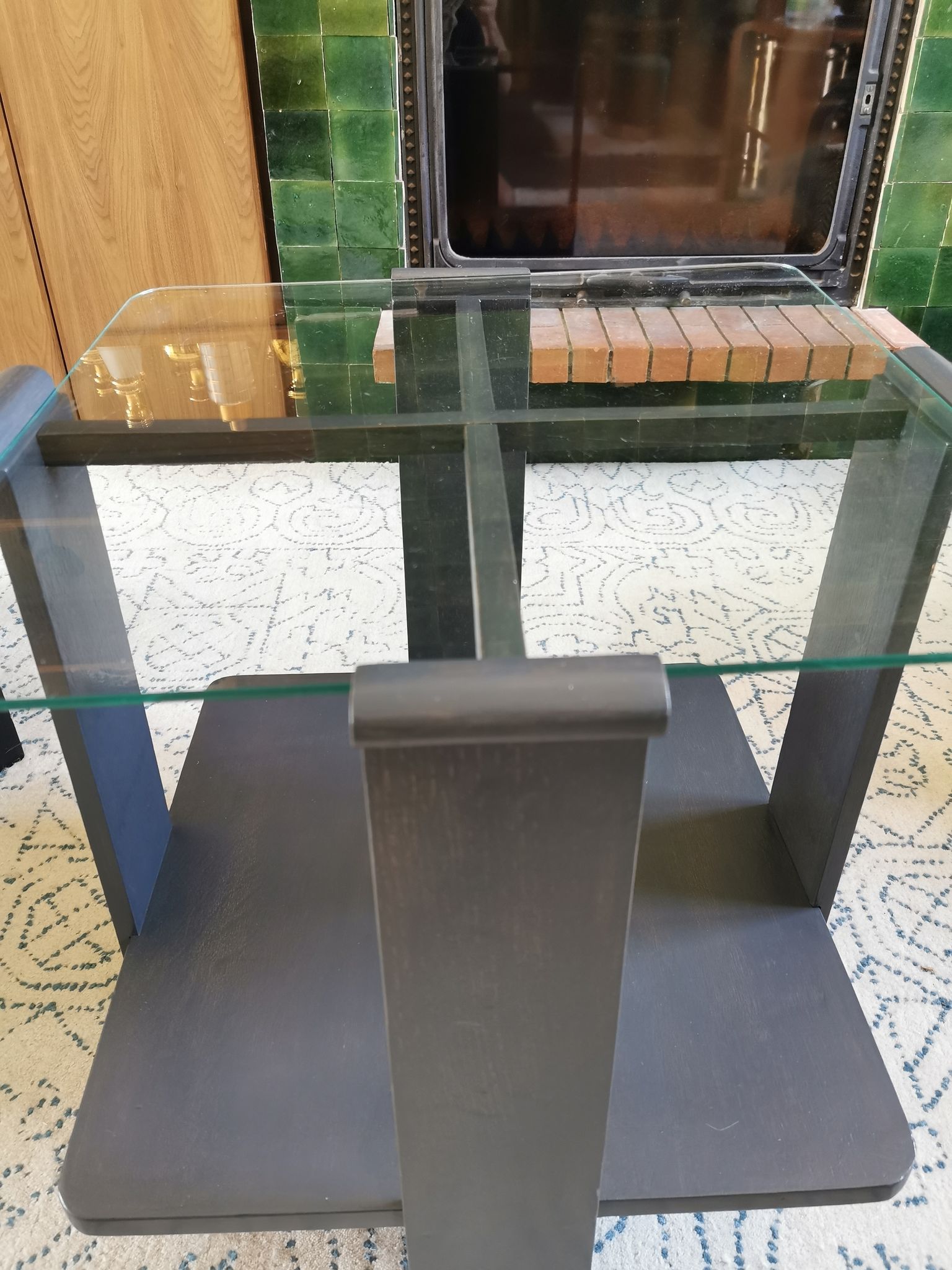 Table basse art déco en bois et verre