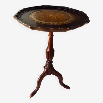 Table d’appoint tripode table a vin en acajou et cuir vintage
