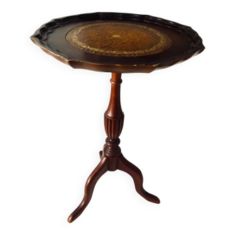 Tripod side table wine table in mahogany and vintage leather