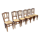 6 vintage solid oak wood dining room chairs with art deco straw