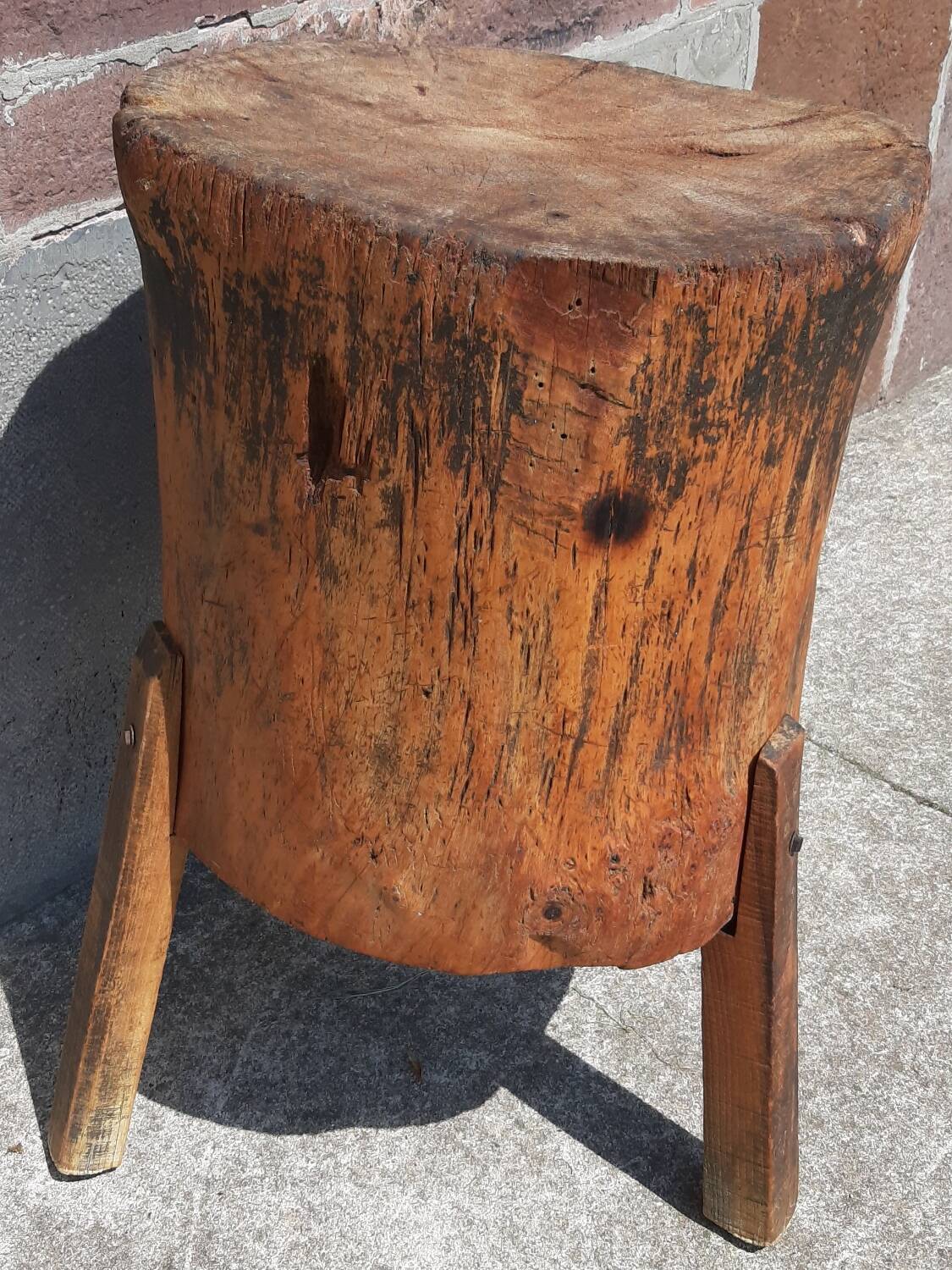 Old butcher's block table tripod.