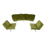 Complete living room with a sofa and 2 Italian design armchairs from the 70s, vintage.