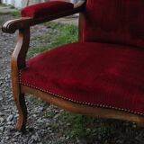 Antique Voltaire-style armchair – red velvet & solid wood