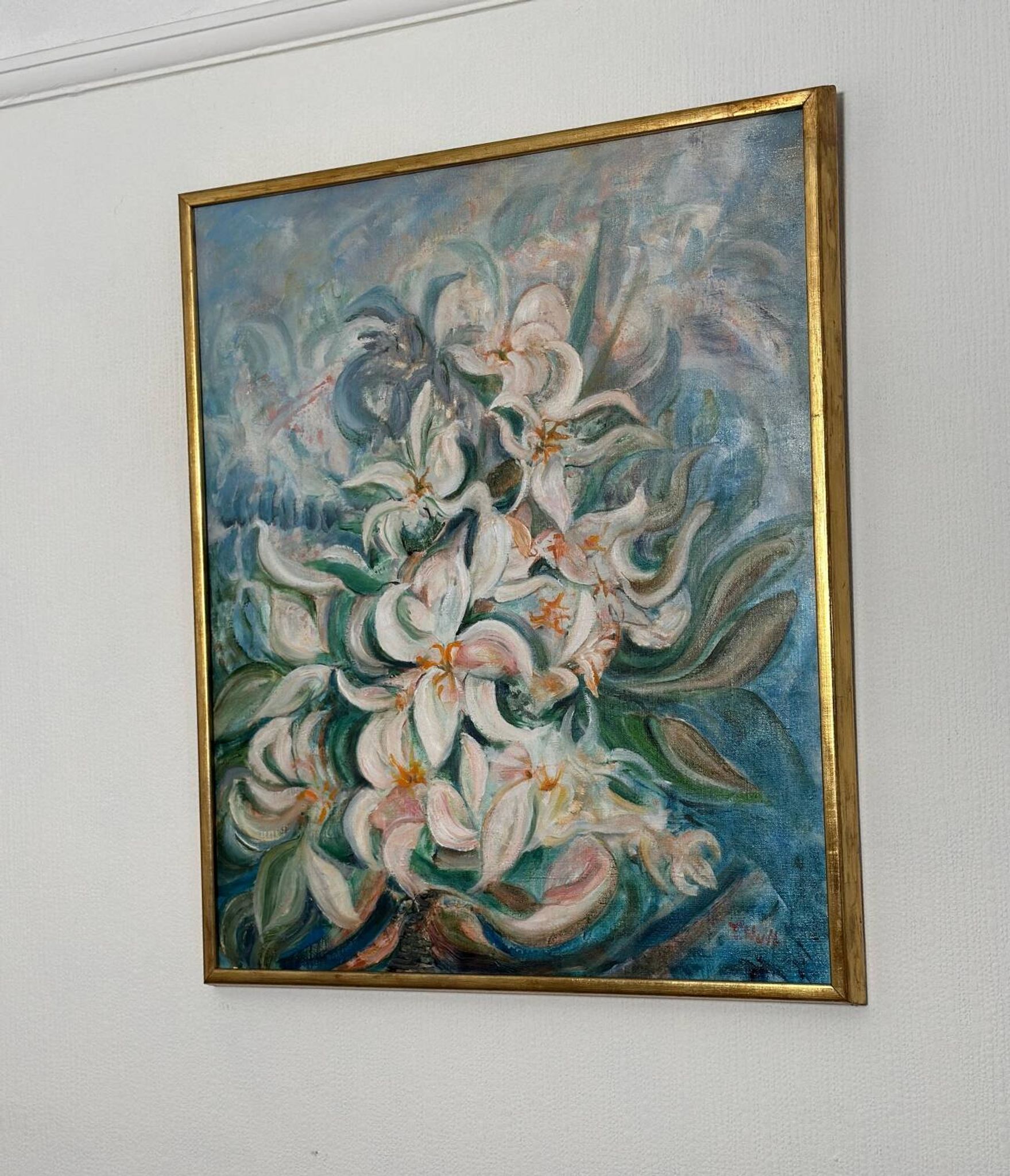 Mid Century Swedish Oil on Canvas – “White Lilies” by Torsten Hult