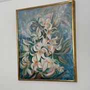 Mid Century Swedish Oil on Canvas – “White Lilies” by Torsten Hult