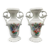 Pair of large 19th century church vases in painted white Paris porcelain