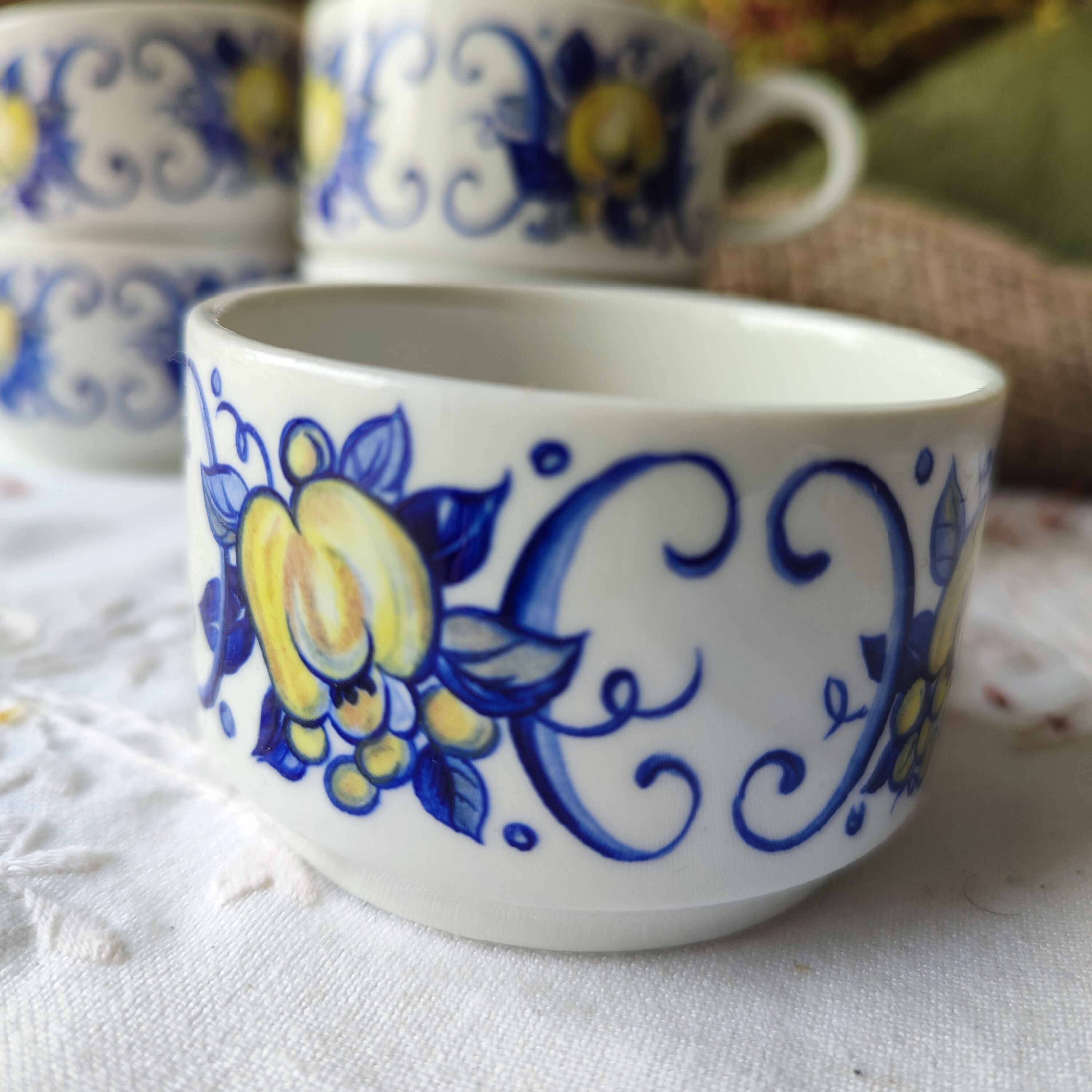 Set of 5 vintage Villeroy & Boch mugs – Cadiz model – Blue decor and