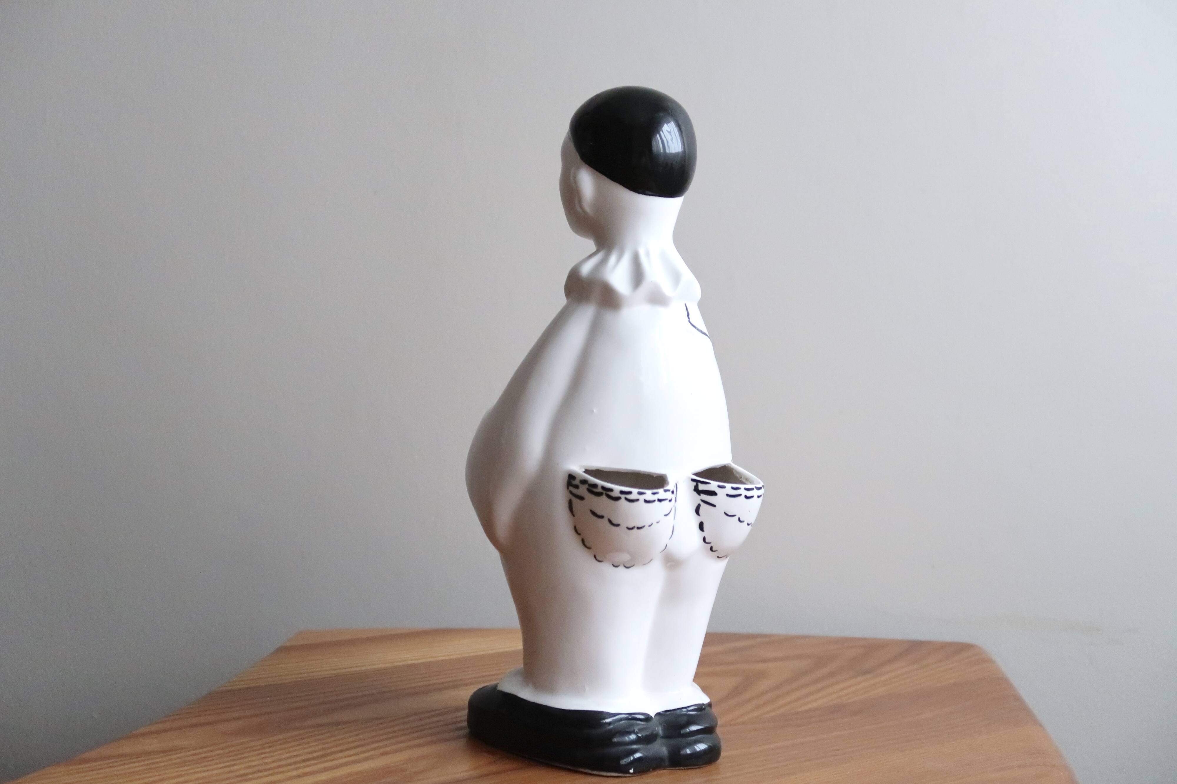 Kitchen utensil holder, ceramic Pierrot, 70s