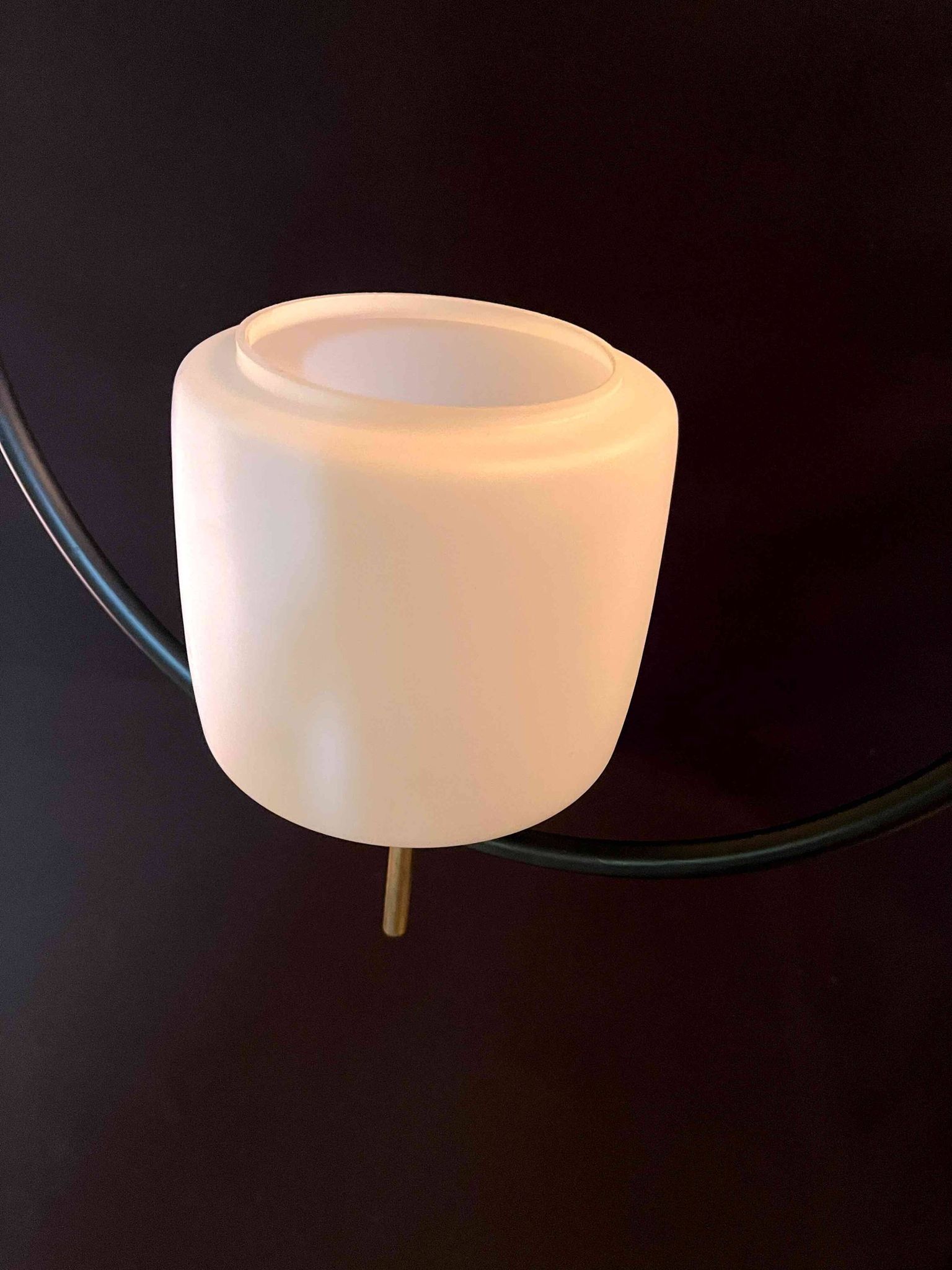 Maison Lunel, Mid-Century Black and Brass Circular Pendant Lamp, France