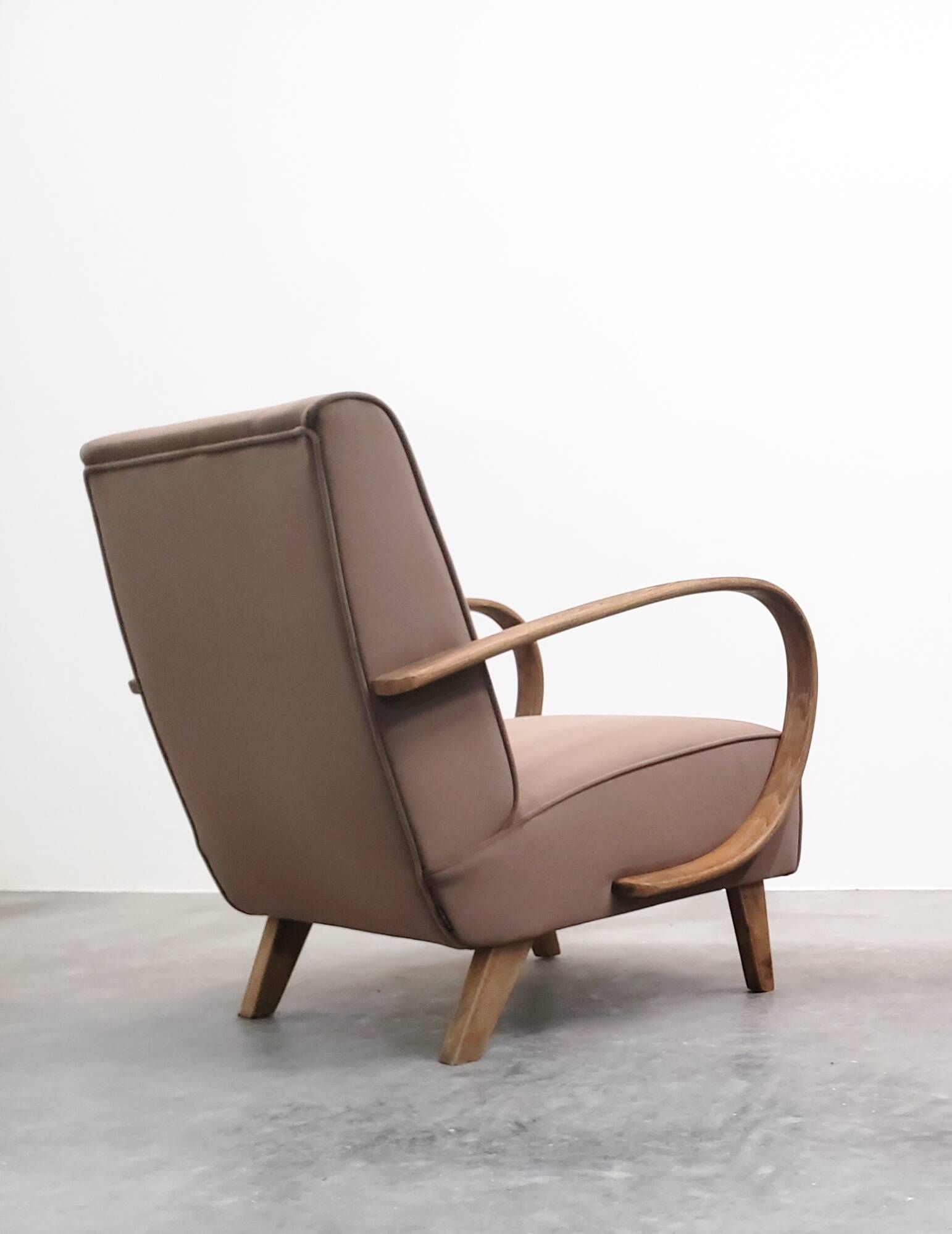 1930 Jindrich Halabala Bentwood Armchair in Dark Beige Velvet