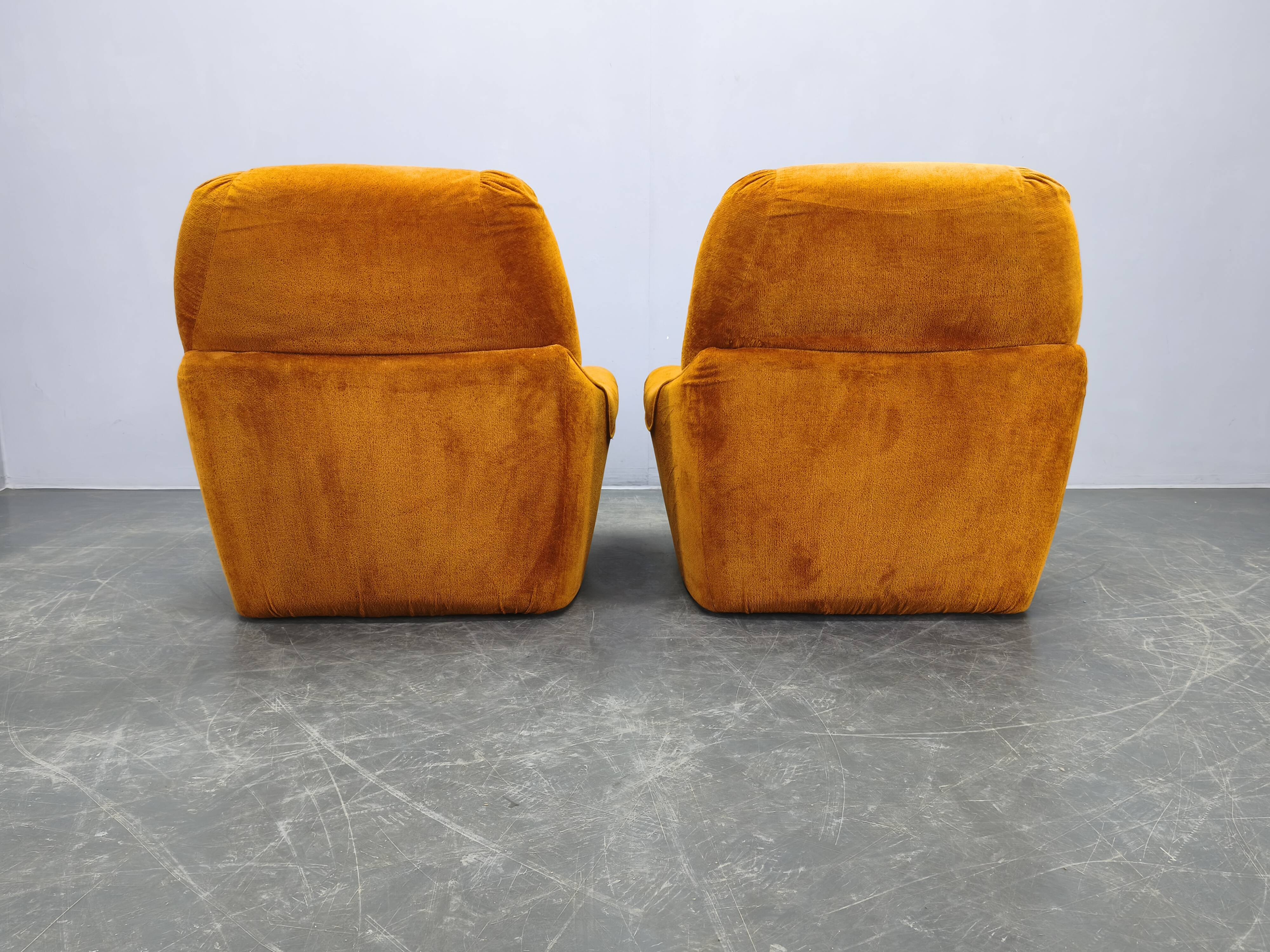 Pair of Italian Space Age Lounge Chairs, Orange Upholstery, 1970s